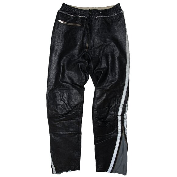 ? (Norway) Vintage Leather Reflective Trim Twisted Seam Motorcycle Pants : S-M